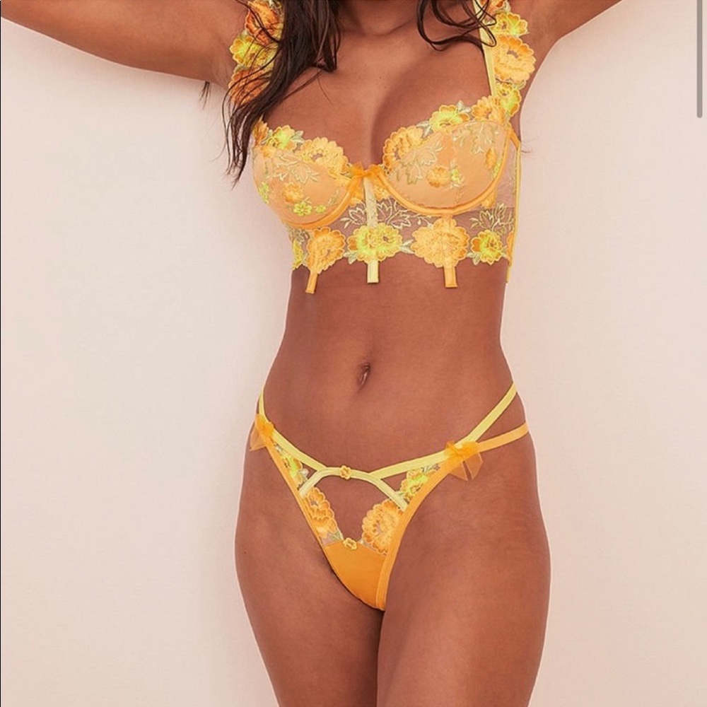 FOR LOVE & LEMONS
Neon Rose Embroidery Thong Panty (S)  SMALL or MEDIUM (M)